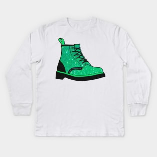 Green Glittery Boot Kids Long Sleeve T-Shirt